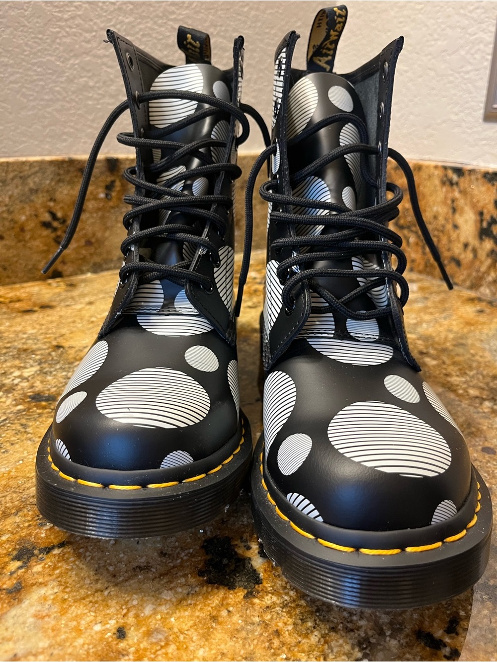 Dr. Martens Black and White Polka Dot stripe with Lace-Up Boots size US9 - Picture 9 of 11
